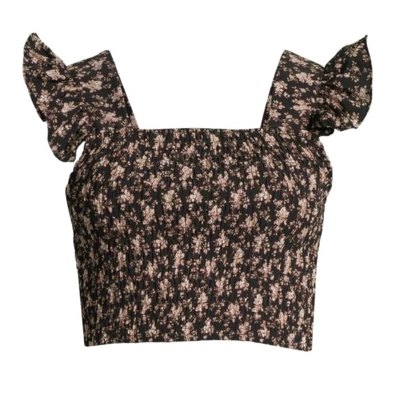 NWT Lea & Viola Floral- print smocked crop top Medium - Picture 1 of 5